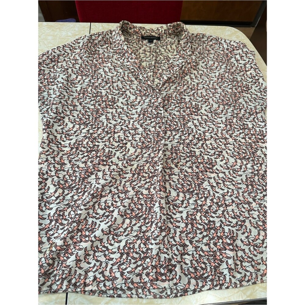 Banana Republic White Shirt with Pink and Black Bird Print Sz L